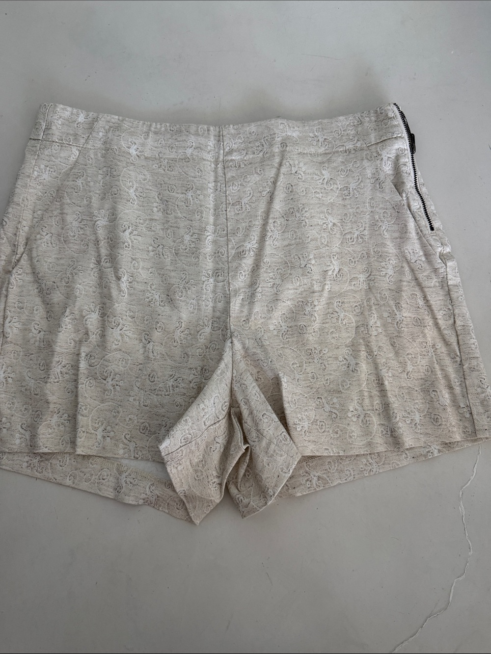 Level 99 Cream Lace-Textured High Waist Shorts